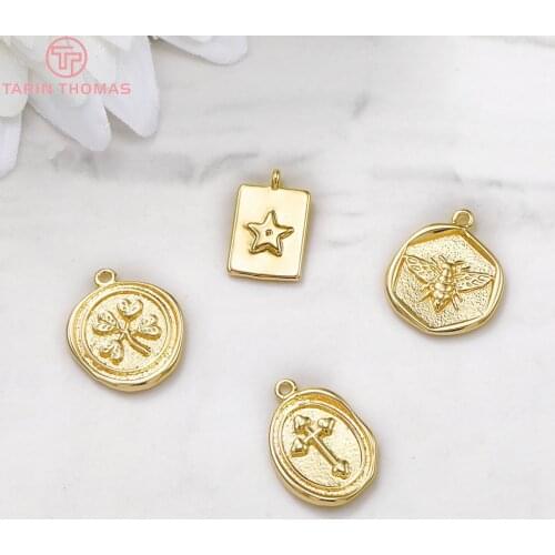 6PCS 9x13MM 11x16MM 14x15MM 24K Gold Color Brass Star Cross Charms Pendants High Quality Diy Jewelry Findings Accessories