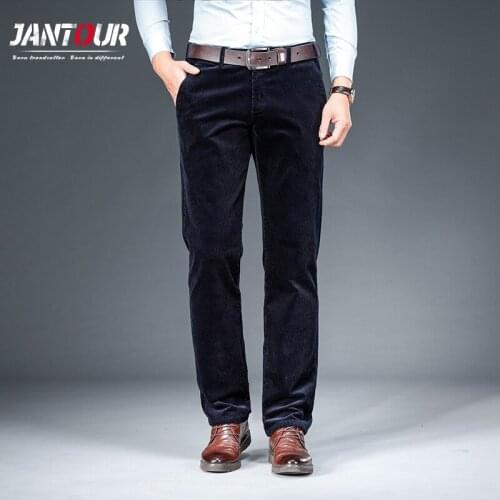 Jantour Brand Winter Corduroy Trousers Men Classic Style Business Thick Solid Office Straight Pants Mens Long Pants 40 42