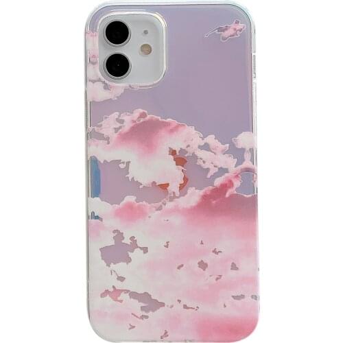 Beautiful Scene Pink Cloud Laser Case for iPhone 12 Pro Max Back Phone Cover for 12 11 Pro Max X XS XR 8 7 Plus SE 2020
