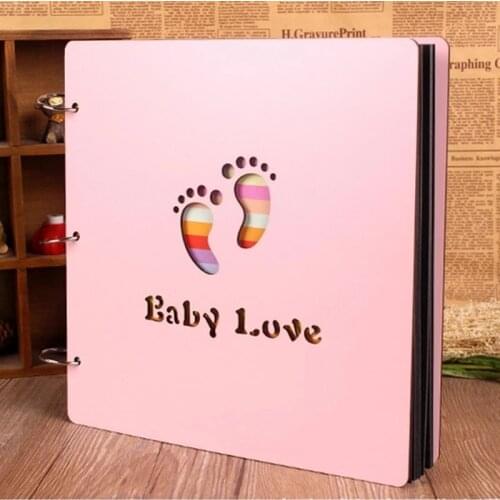 New 16 inch wooden photo album baby DIY photo album growth souvenir album photo album creative hand pasted pink wooden surface