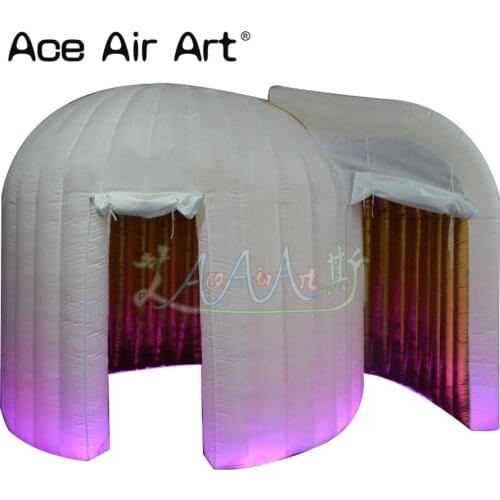 Customised white inflatable igloo photo booth enclosure,dome shape selfie booth various color inside for wedding and rental