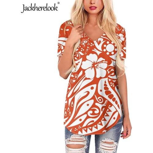 Jackherelook Short Sleeve Harajuku Blouses for Womens Samoa Polynesian Floral Casual Plus Size Tops Ladies Vintage Shirts Mujer