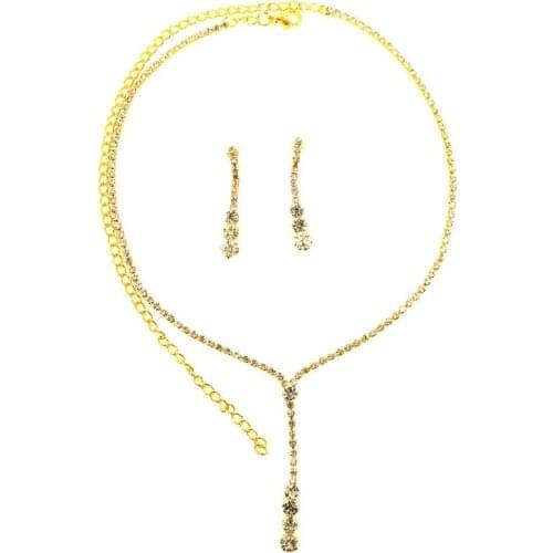 Gold Crystal Bride Bridesmaid Exquisite Jewelry Necklace Earring Set Long Tassel Romantic Pendant Necklace Girl Gift Dropship