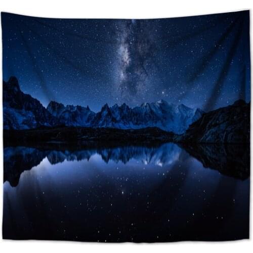 Beautiful natural landscape romantic night starry night sky moon forest and lake art home bedroom decoration