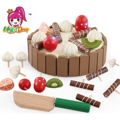 MylitDear Magnetic Wooden Toys Kids Pretend Play Cutting Cake Play Food Kids Toys For Girls Wooden Fruit Cooking Toy
