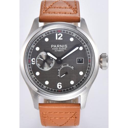 Parnis 46mm top brand mechanical watch gray dial power reserve date show 2530 Automatic Movement Men watches