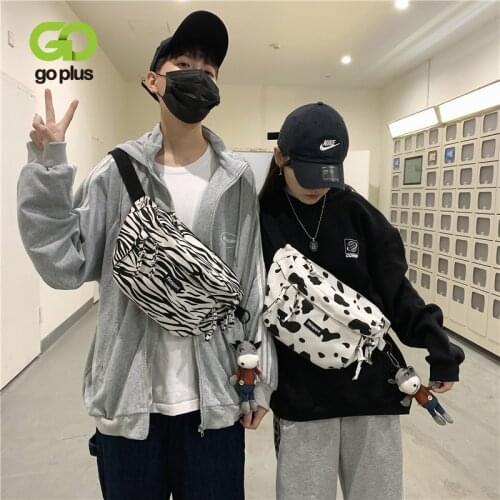 GOPLUS Fashion Womens Bags 2021 New Cow Striped Crossbody Bag Man Streetwear Unisex Chest Mens Waist Bag Cell Phone Pocket