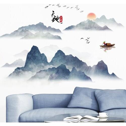 Chinese Ink Landscape sticker for Bedroom Wallpaper Office Library Decorative Stickers Living Room Background Wall Stickers