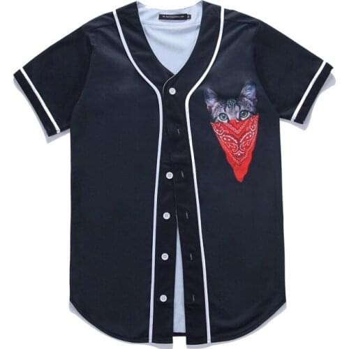 New 3D black mask cat print summer mens short sleeved baseball jacket medium length