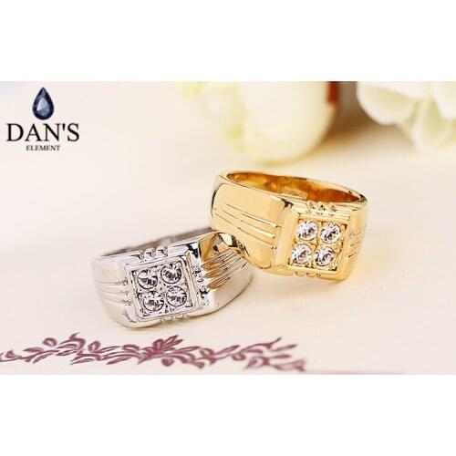DANS ELEMENT 2Colors Brand DANS ELEMENT Rings for men Genuine Austria Crystal Fashion wedding ring Zirconia 90044