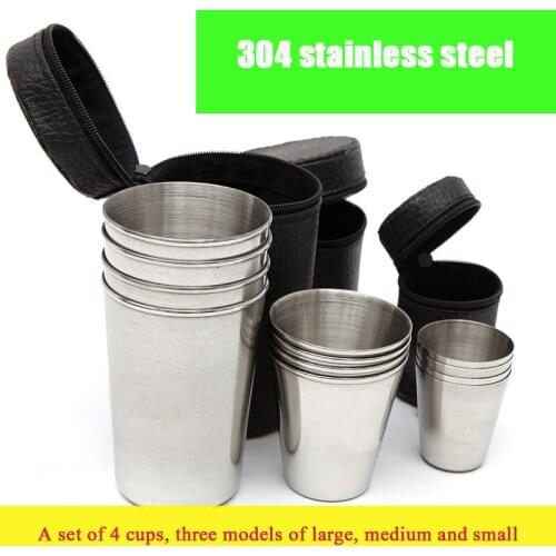 Outdoor stainless steel wine glass four-piece set Portable travel water glass bar dining wine cup 4pieces /set with leather case