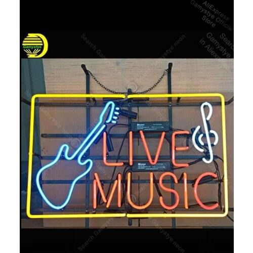Neon Sign for Live Music Guitar neon Beer Bar Room improvement Handicraft Store Real Glass taylo guitar anuncio luminoso lighter