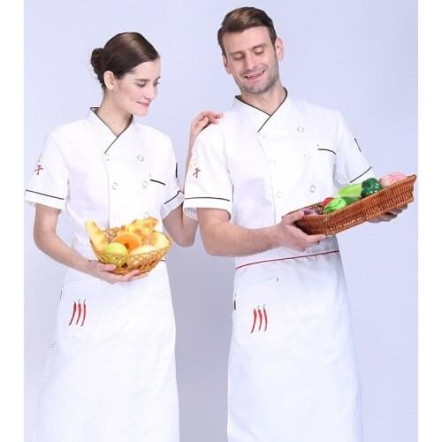 New Mens Short Sleeve Chefs Uniform Restaurant Chef Jackets Kitchen Cook Uniform Top Work Wear Chef Work Clothes B-6546