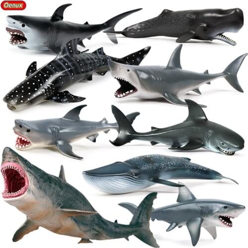 Oenux New Ocean Sea Life Savage Megalodon Action Figure Marine Animals Great Shark Blue Whale Model Collection Toy For Kids Gift