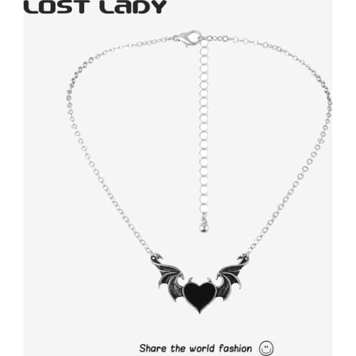 Lost Lady Fashion Necklace Womens Alloy Punk Style Hip-hop Black Devil Red Love Heart Pendant Necklace Party Gifts for Girls