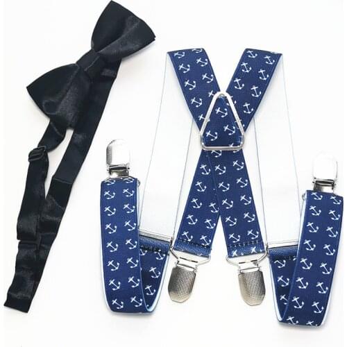 Kids Anchor Print Suspenders Bow Tie Sets Boys Girls X-back suspender Butterfly Neck Tie Set Children Accessories LB020