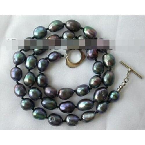 Stunning 8-9mm baroque black freshwater cultured pearl necklace m214