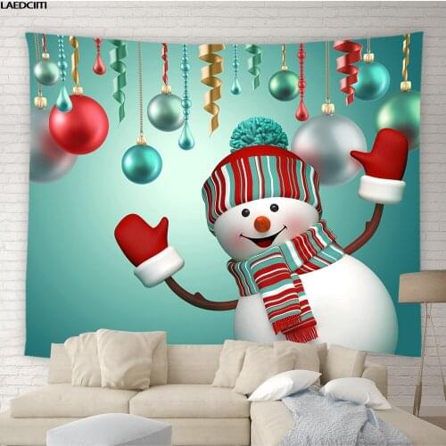 Christmas Snowman Tapestry Merry Xmas Party Winter Child Bedroom Background Wall Hanging Cloth Home Decor Bedspread Tablecloth