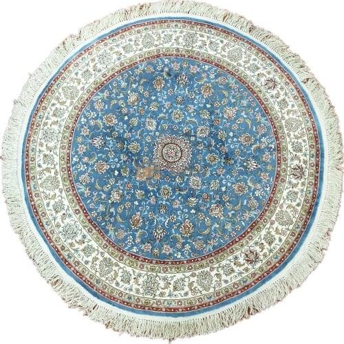 Seeykeep™ 4x4ft Elegant Famouse Floral Design With Azure Backcolor Rounded pure Silk Handknotted Oriental Rug-SK3036112