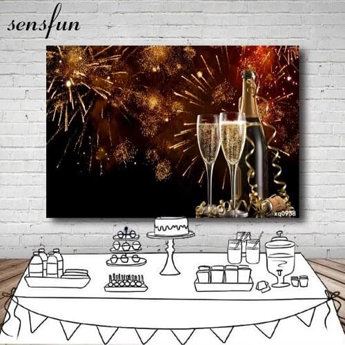 Sensfun Fireworks Happy New Year Backdrop For Photography Champagne Glass Events Celebration Background Photo Studio Customized