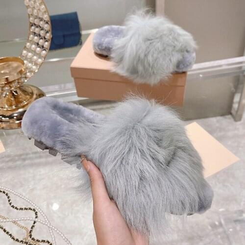 Cute Sweet Short Plush Women Flats Winter Inside Flats Slippers New Fashion Solid Slip-On Female Slippers