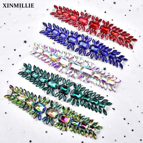 Glass Rhinestone Angel Wings Applique Bridal Belt Diamond Crystal AB Marquise Patches Silver Base Setting Sew on Shoulder