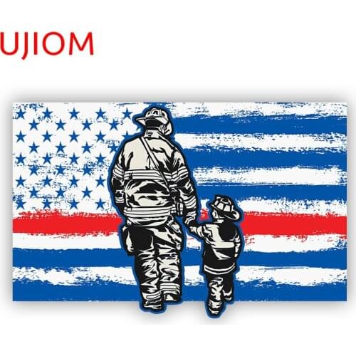 UJIOM Firefighter Dad and Son Thin Red Line USA Flag Living Room Decor Wall Stickers Wall Stickers Bathroom Poster Wall Decal