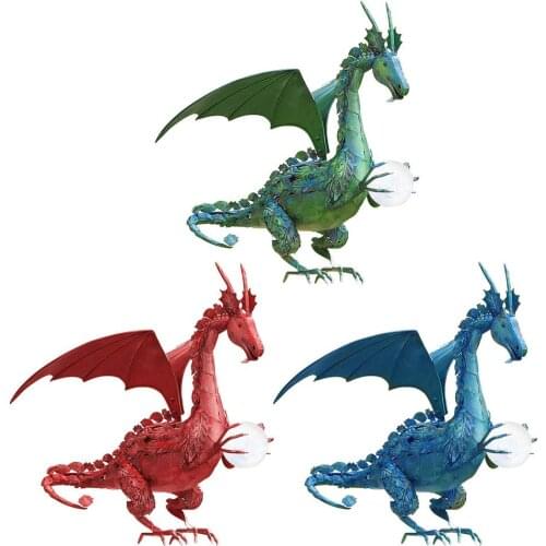 Yard Dragon Statue Lawn Dragon Figurine Holding Light Up Ball New Solar Pearl Miniature Outdoor Dragon Ornament Garden Decor