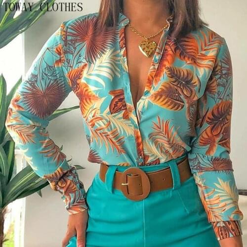 Women Chic Fashion Floral Print Long Sleeve Loose Blouse V-Neck Shirt Tops