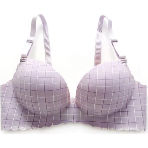 Ladies' Fashion Elegant Plaid Seamless Push Up Bra Sexy Lingerie Adjusted Comfort Wireless Bralette Female Underwear
