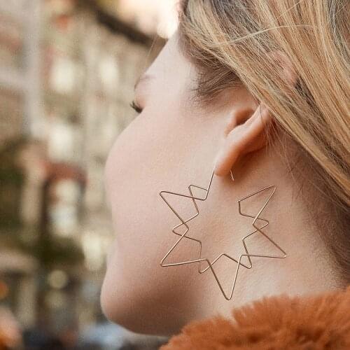 New Fashion Design Light Star Jewelry Line Vintage Star Hoop Earrings For Women Bohemia Big Cute Earring Jewelry Hoops