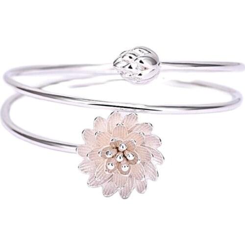 MADALENA SARARA sterling silver 925 Pink Lotus flower fashion pop girl bracelet Korean Style Multi-Rows