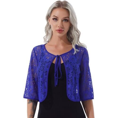Ladies Lace Cardigan Bolero 3/4 Sleeve Lace Bolero Jacket For Wedding Party Dress Thin Bolero Vintage Short Coat White Plus 2021