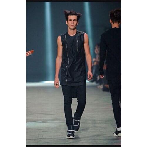 Men Zipper Vest Plus Size Sleeveless Long Cotton Waistcoat Summer Slim Double Clothing Male Fashion Collarless Vest S-5xl