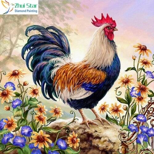 Zhui Star 5D Diy full Square drill diamond painting Cross stitch Colorful cock embroidery Rhinestone Mosaic home decor gift