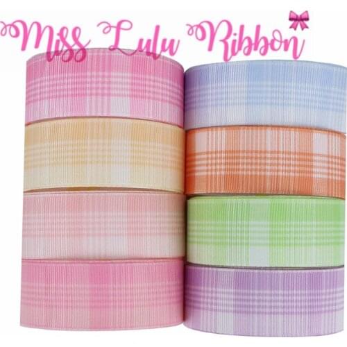 16mm-75mm Macaron Color Geometric Check Printed Grosgrain/Foe Ribbon DIY Hair Bowknots Party Decor 50yards/roll