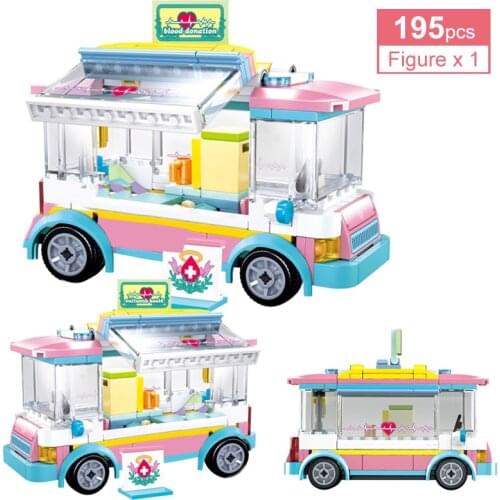 195Pcs City Mobile Health Examination Vehicle Building Blocks Hospital Medical Nurse Figures Bricks Toys Birthday Gifts For Girl
