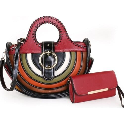 2pcs/Set Vintage Women Handbags PU Leather Colorful Bag Money Clutch Designer Shoulder Bags Large Tote And Purse For Lady