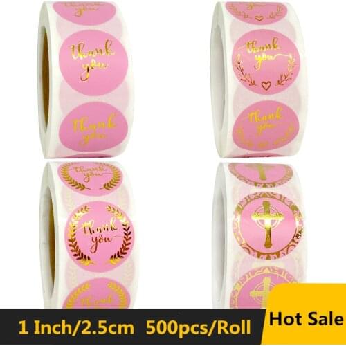 4 Types Pink Gold Foil Thank You Stickers Labels 1'' 500pcs for Taste Business Home Hand Made Sticker Wedding Envelope Sealing