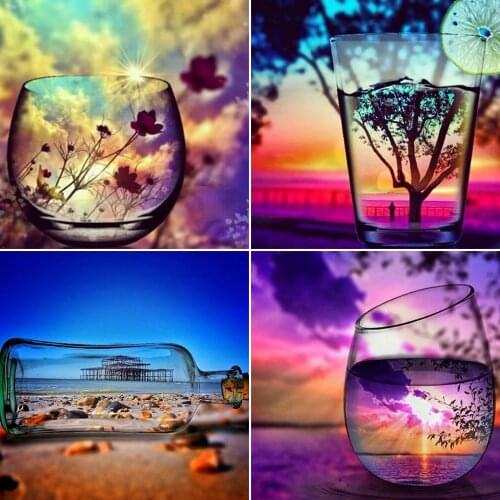 5D Diy Diamond Painting "Sunset wine bottle scenery" Cross Stitch Kit Full Embroidery Mosaic Art Picture Home Decoration Gift