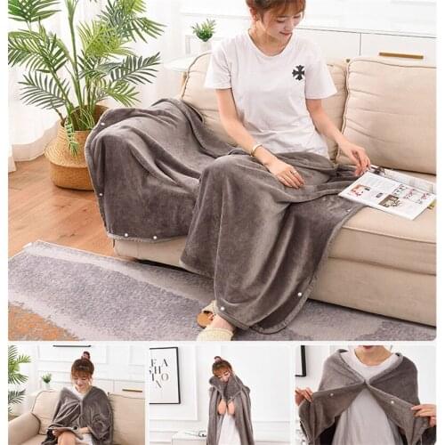 Afternoon Nap Blanket Velvet Wraps Home Sleeping Office Multifunction Solid Color Windproof Button Blankets