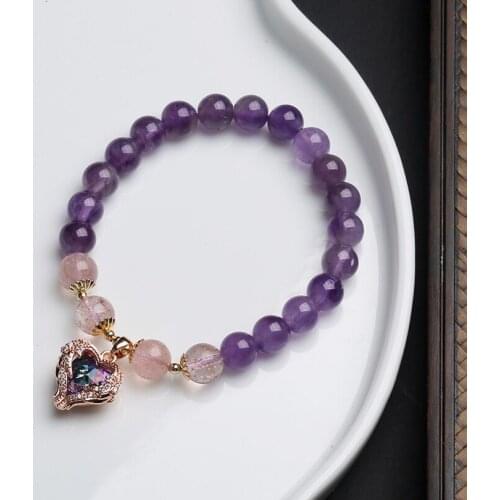 Natural Amethyst Strawberry Crystal Bracelet Women Bracelets On Hand Chain Bangles Jewelry Aesthetic Fashion Female Popular Now