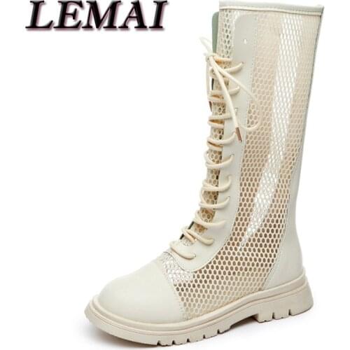 Children Martin Boots Girls' High Tube Sandals Summer Strapping Roman Shoes Childrens Korean Flat Shoes Fashion Cool Boots