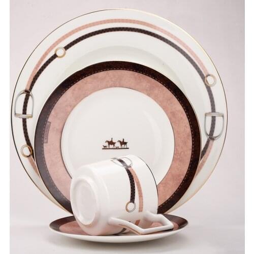 Horse Design Dinner Plate Steak Flat Tray 10inch Coffee Cup And Saucer Bone China Dinnerware Set Dessert Dish Pink Belt Design