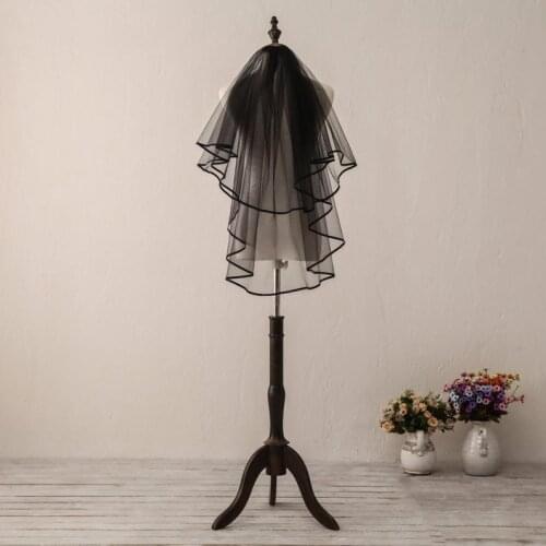 Two Layer Veil Black Wedding Veil Ribbon Edge Bridal Veil Elbow Length Wedding Veil With Comb