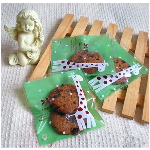 E1 Size 7x7+3cm 10x10+3cm giraffe Cookie packaging clear plastic bags self-adhesive bags for biscuits snack baking
