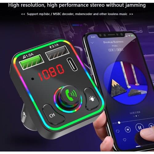 F3 Bluetooth FM Transmitter Car Player Kit Car Bluetooth 5.0 FM Transmitter MP3 Player USB Charger with Colorful Backlight