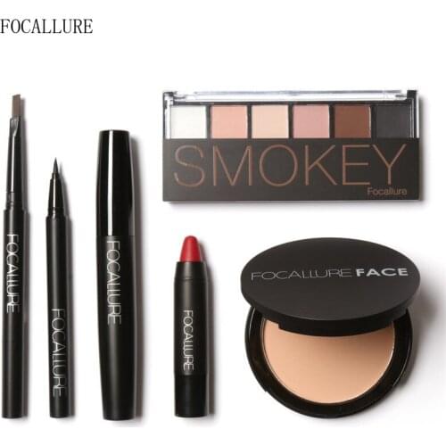 FOCALLURE 6Pcs Women Daily Use Cosmetics Makeup Sets Including Eyeshadow Matte Lipstick With Makeup Bag Gift Set Tool Kit