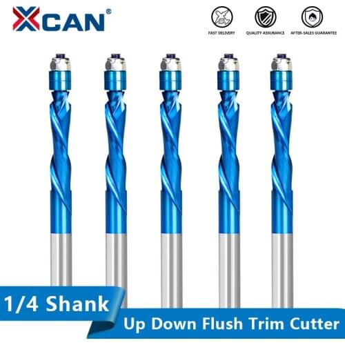XCAN Milling Cutter 1/4 Shank Up Down Cutter Tungsten Carbide Flush Trim Router Bit with 2 Bearing End Mill Wood Milling Cutter