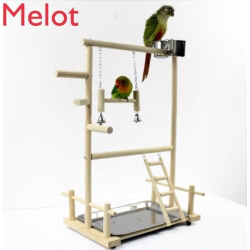 Parrot toys With Cup Toys Tray Bird Swing Climbing Hanging Ladder Bridge Wood Cockatiel Playground Bird Perches 53*23*36cm